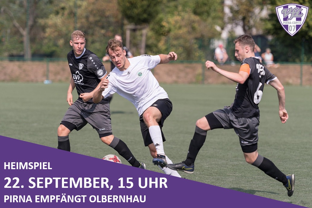 22. September, 15 Uhr: Der VfL Pirna empfängt Olbernhau. Grafik: VfL/rz