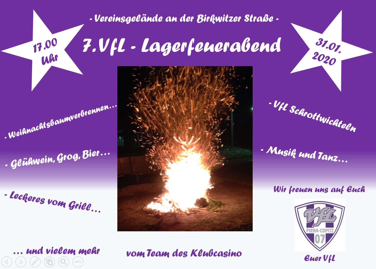 Am 31. Januar, ab 17 Uhr: Der VfL lädt zu Lagerfeuer-Abend und 