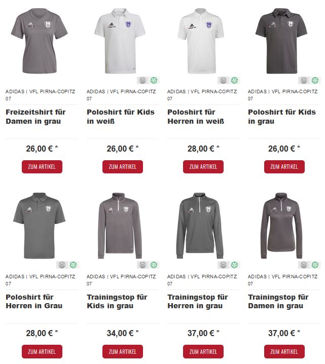 Der VfL-Onlineshop bietet mehr als 50 Produkte an. Screenshot: VfL/11teamsports