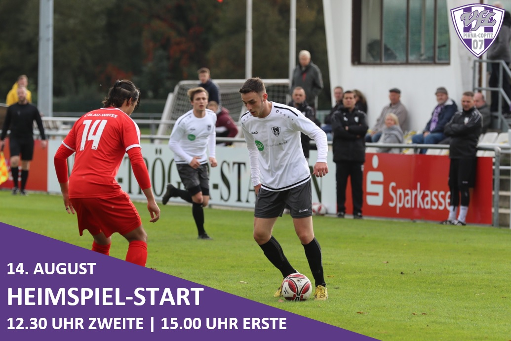 14. August, ab 12.30 Uhr: Sowohl die "Erste" (Landesliga) als auch die "Zweite" (Landesklasse) starten mit einem Heimspiel im Willy-Tröger-Stadion. Foto: www.denistrapp.de/Grafik: VfL/rz