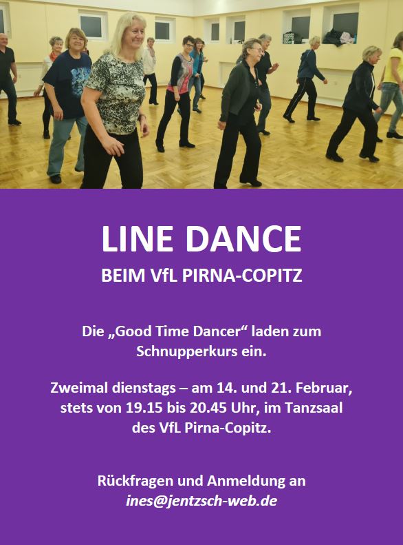 Im Februar 2022 finden die Schnupperkurse im VfL-Line-Dance statt. Grafik: VfL/rz; Foto: privat