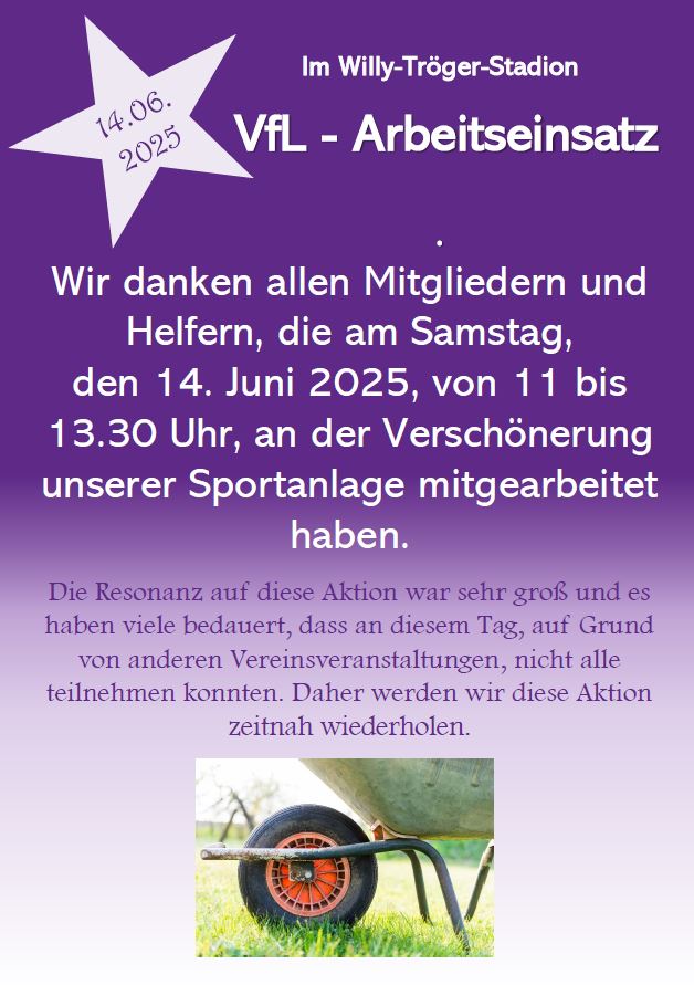 Ein Dankeschön für den VfL-Arbeitseinsatz im Juni 2025. Grafik: VfL/rm