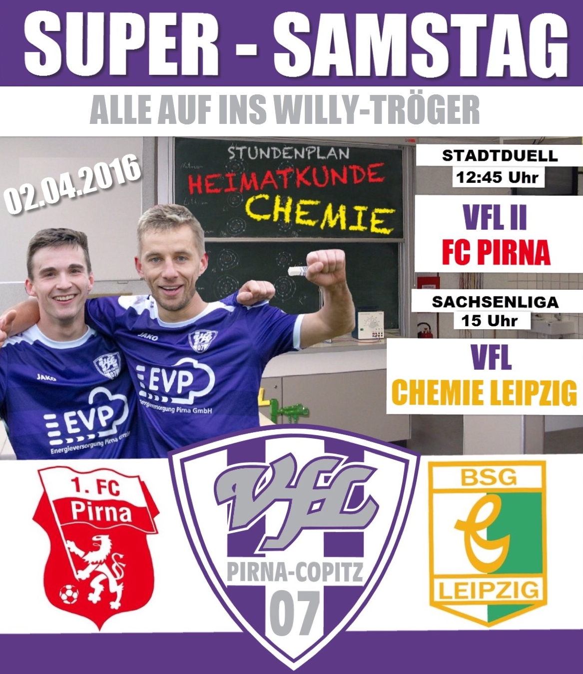 Zwei Heimspiel-Kracher am Samstag für den VfL Pirna-Copitz. Grafik: VfL/ts