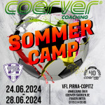 Das Ferien-Camp findet in Zusammenarbeit mit &quotCoerver Coaching" vom 24. bis 28. Juni 2024 im Willy-Tröger-Stadion statt. Grafik: Coerver Coaching