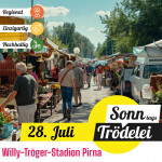 Regional – einzigartig – nachhaltig: Unter diesem Motto lädt der VfL Pirna-Copitz am 28. Juli 2024 erstmals zur großen „Sonntagströdelei“ ins Willy-Tröger-Stadion ein. Grafik: VfL/jf
