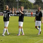 Ronny Kreher, Rutger Nagel und Christoph Hartmann klatschen zufrieden ab. Foto: Marko Förster