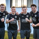 Gemeinsam zum Erfolg: Die VfL-Spieler Kay Weska (v.l.n.r.), Florian Kärger, Sebastian Scholz und Stefan Höer. Foto: Marko Förster